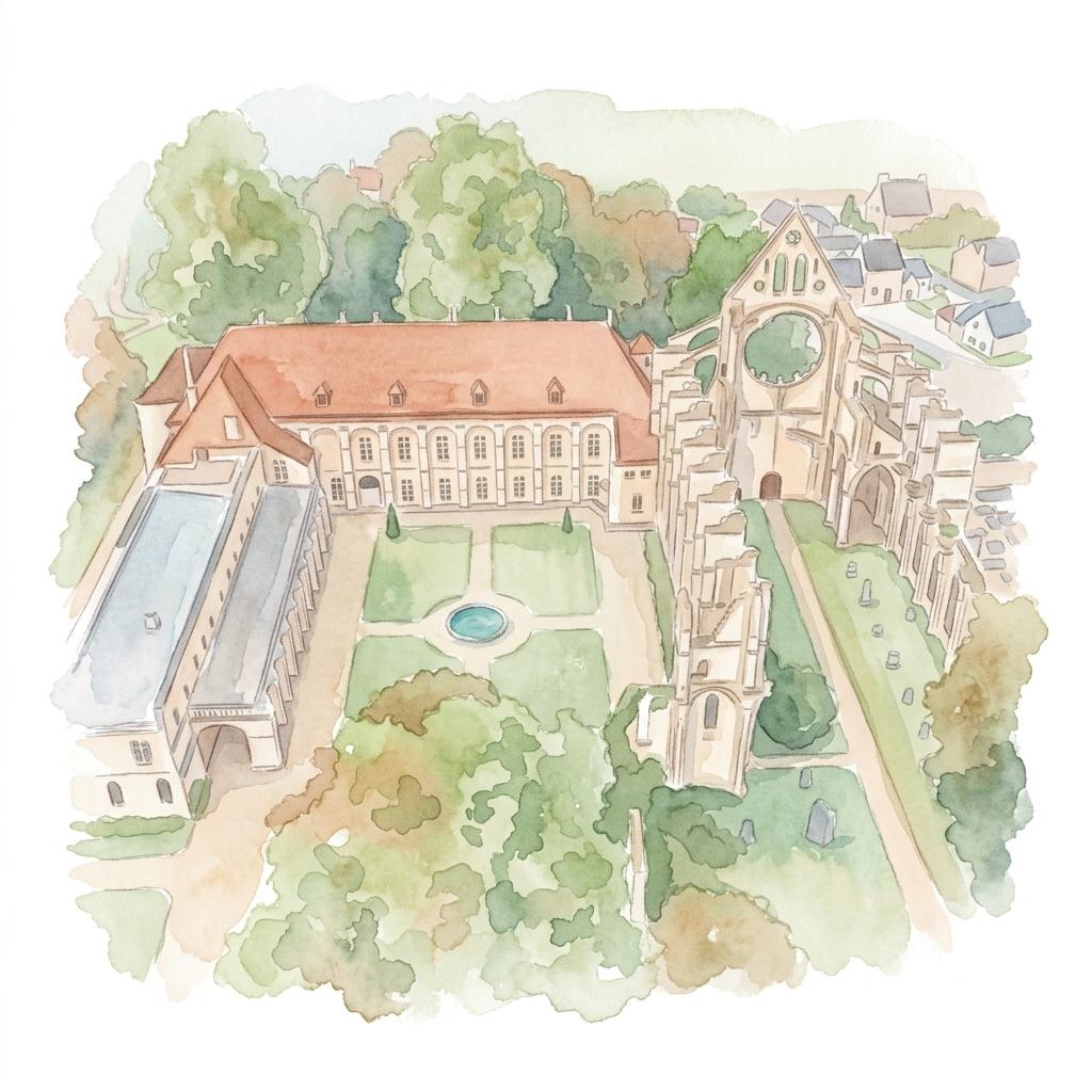 Illustration aquarelle d'une abbaye